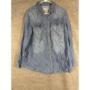 Mossimo Supply Co Womens Denim Button Down Shirt Medium Wash Long Sleeve Top L